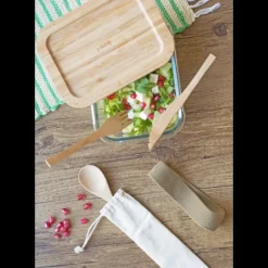 Plat De Cuisson|Conservation*PEBBLY Lunch Box Verre et Bambou avec Couverts 1 L