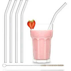 Accessoires Bar*CUISINEADDICT Paille Réutilisable en Verre 23cm courbée x4 HALM