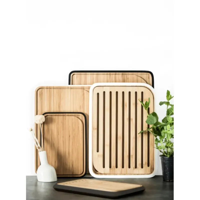 Planches À Découper*PEBBLY Planche à Découper Bambou avec Rigole 35 x 25 cm Blanc