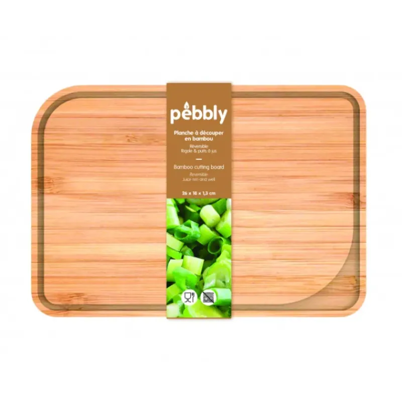 Planches À Découper*PEBBLY Planche à Découper Bambou avec Rigole 26 x 18 cm