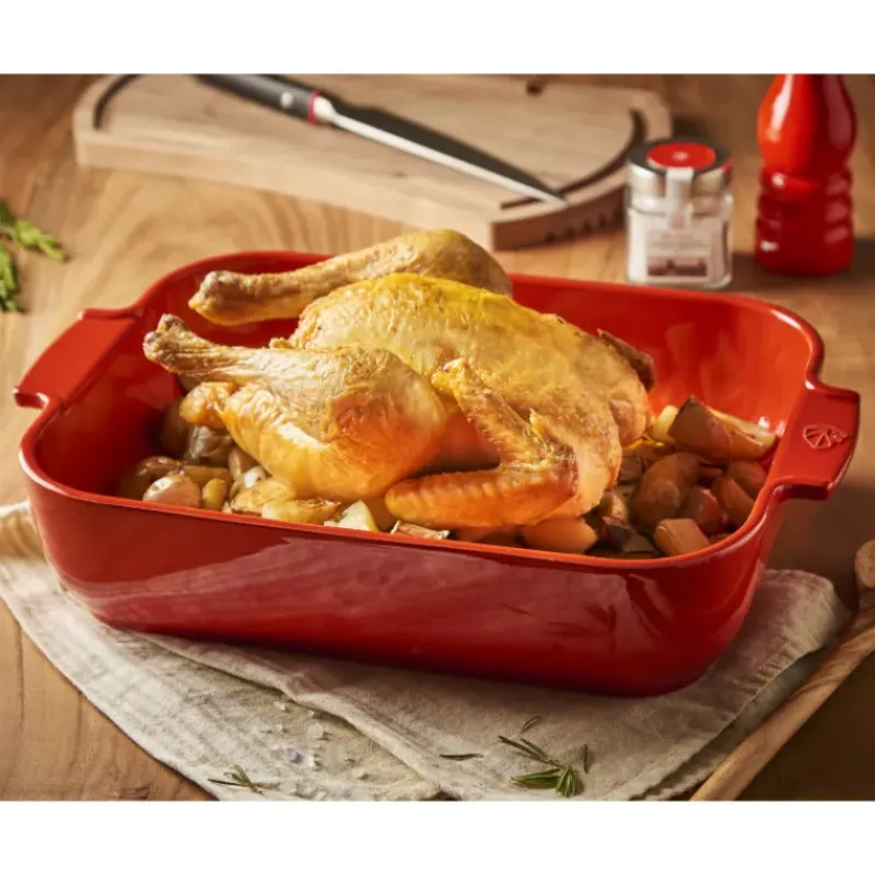 Plat De Cuisson*PEUGEOT Plat à Four Rectangulaire en Céramique Appolia 40 cm Rouge