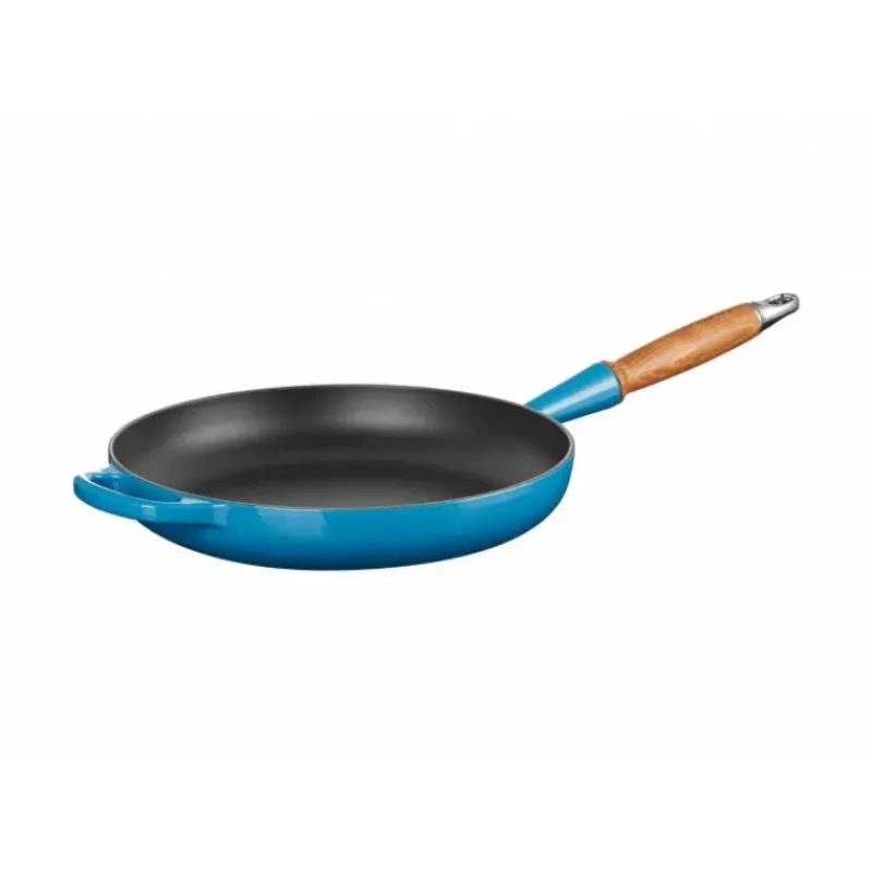 Poêles*LE CREUSET Poêle en Fonte 28 cm Azur avec Manche en Bois Signature