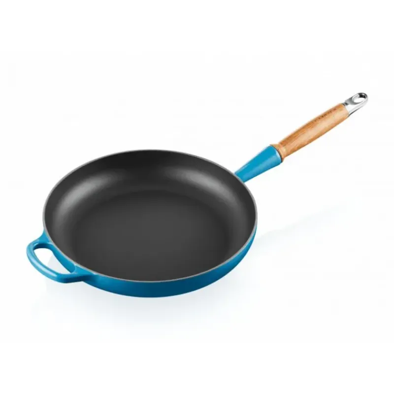Poêles*LE CREUSET Poêle en Fonte 28 cm Azur avec Manche en Bois Signature
