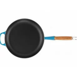 Poêles*LE CREUSET Poêle en Fonte 28 cm Azur avec Manche en Bois Signature