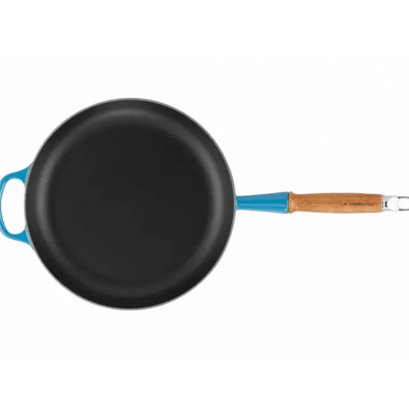 Poêles*LE CREUSET Poêle en Fonte 28 cm Azur avec Manche en Bois Signature