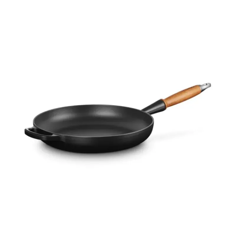 Poêles*LE CREUSET Poêle en Fonte 28 cm Noir Mat avec Manche en Bois Signature