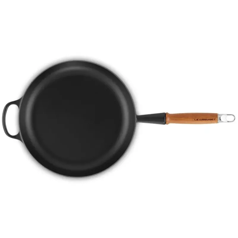 Poêles*LE CREUSET Poêle en Fonte 28 cm Noir Mat avec Manche en Bois Signature