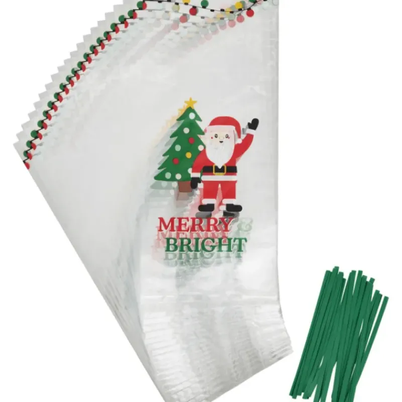 Emballage Alimentaire*WILTON Sachet Bonbon Père Noël 11 x 23,5 cm avec Attaches Sachet (x20)