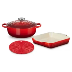 Servir, Présenter|Cocotte En Fonte*LE CREUSET Set Cocotte 24 cm, Plat à Gratin 23 cm et Dessous de Plat Cerise