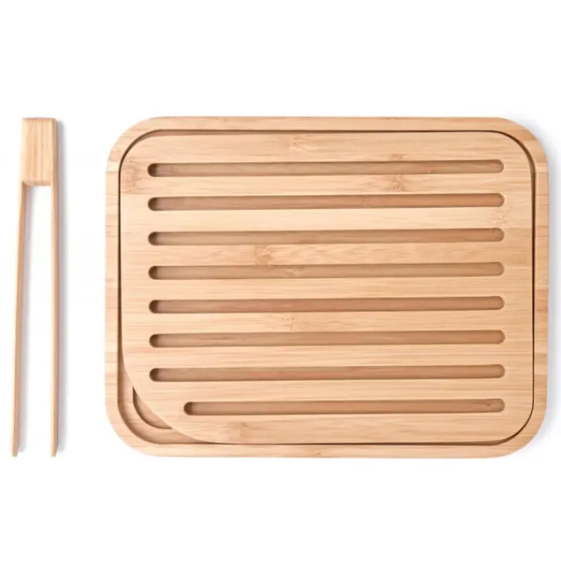Planches À Découper|Pince De Cuisine*PEBBLY Set Planche à Pain 26 x 20 cm + Pince à Toast Bambou