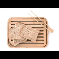 Planches À Découper|Pince De Cuisine*PEBBLY Set Planche à Pain 26 x 20 cm + Pince à Toast Bambou