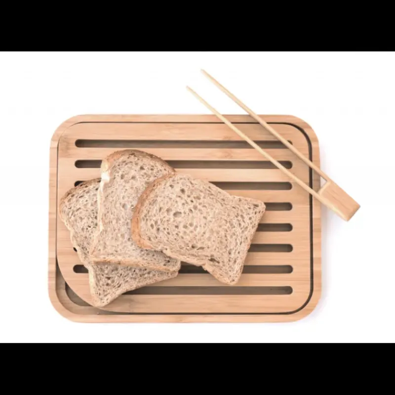 Planches À Découper|Pince De Cuisine*PEBBLY Set Planche à Pain 26 x 20 cm + Pince à Toast Bambou