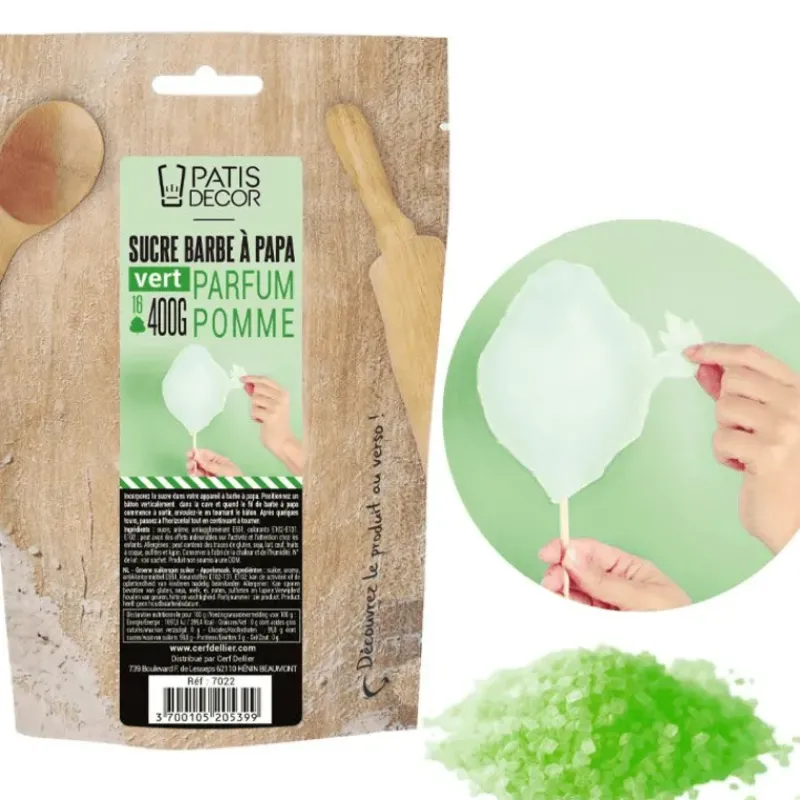 Préparation Pâtisserie|Décoration Comestible*PATISDECOR Sucre Barbe à Papa Pomme Verte 400 g Patisdécor