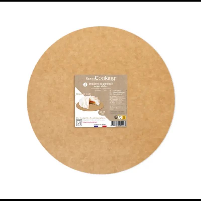 Présentoirs Pour Gâteaux*SCRAPCOOKING Supports à Gâteaux Kraft et Blanc Rond 24 cm (x5)